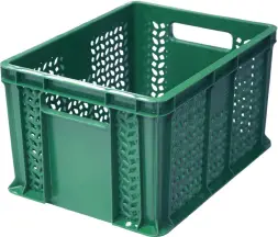 Ящик пластиковый перфорированный, 400×300×230 мм, 21.6 л, зелёный [703.01.01]