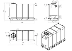 Емкость KR 4000л с 2 патрубками 90 и 63 мм белая с откидной крышкой в обрешетке (полный слив)