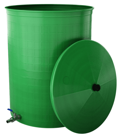 Бочка пластиковая садовая с краном 3/4" из латуни для дождевой воды и полива, 300л, зеленый [333]