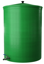 Бочка пластиковая садовая с краном 3/4" из латуни для дождевой воды и полива, 300л, зеленый [333]