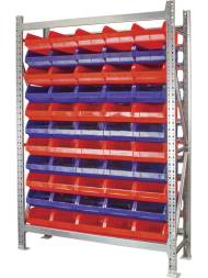 Стеллаж модульный для пластиковых ящиков, 2000x1310x400 мм, 11 ярусов, 55 ящиков (5003), синий [КМС-14-2000/5003]