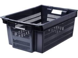 Ящик пластиковый с перфорированными стенками и сплошным дном, 600х400х250 мм, черный [125-1]