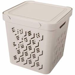 Ящик с крышкой универсальный Deluxe, 286x286x286 мм, 18л, светло-бежевый