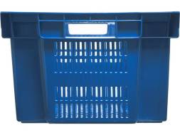 Ящик пластиковый с перфорированными стенками и сплошным дном, 600х400х250 мм, синий [125-1]