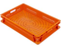 Ящик пластиковый с перфорированным дном и стенками, 600х400х100 мм, оранжевый [600400100-02]