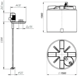 Емкость T 2000 синий c пропеллерной мешалкой