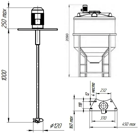 Емкость ФМ 1000 белый в обрешетке N с пропеллерной мешалкой