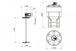 Емкость ФМ 1000 в обрешетке с пищевой лопастной мешалкой