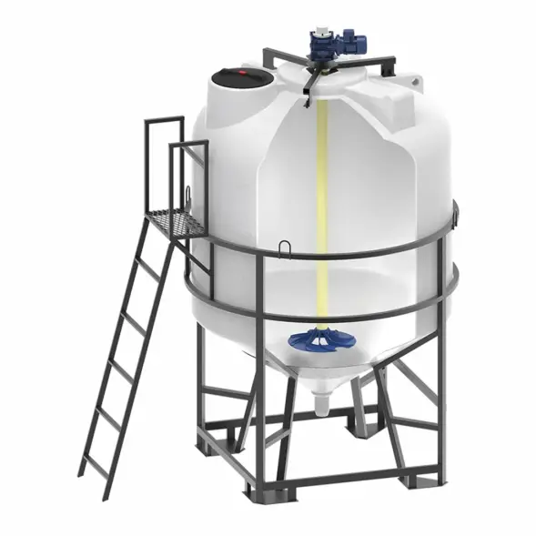 Емкость ЦКТ 5000 с патрубком 110 мм белый в обрешетке с лестницей с гиперболической мешалкой