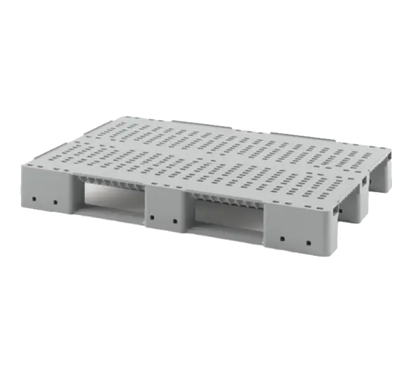 Усиленный перфорированный поддон на трёх полозьях усиленный двумя трубами 1200x800x150 с бортиком