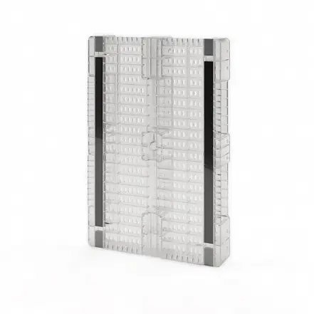 Усиленный перфорированный поддон на трёх полозьях усиленный двумя трубами 1200x800x150 с бортиком