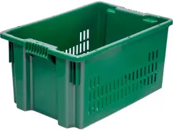 Ящик пластиковый перфорированный, 600x400x300 мм, 52 л, зеленый [602]