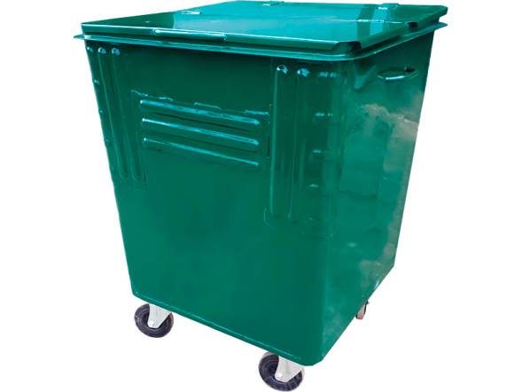 Контейнер металлический усиленный для ТБО/ТКО на колесах с крышкой, 750 л (0.75 м³), зеленый [КТБО 0.75-3 Н]