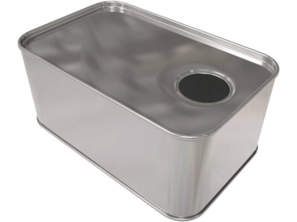 Канистра металлическая прямоугольная низкая, 1 л, отверстие под берикап 32мм, серебристый [3777]