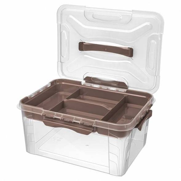 Ящик универсальный с замками и вставкой-органайзером Grand box, 15,3л, коричневый