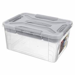 Ящик универсальный с замками и вставкой-органайзером Grand box, 15,3л, светло-серый