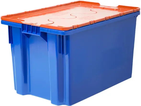 Ящик пластиковый сплошной с крышкой, 600x400x365 мм, 63 л, синий [603-1 SP ГД]