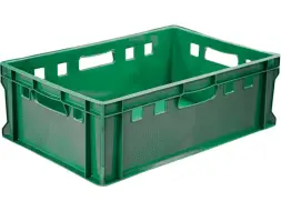 Ящик пластиковый мясной сплошной Е2 (евроформат), 600х400х200 мм, 42 л, зеленый [207-P]
