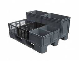 Паллет (поддон) пластиковый сплошной на 2-х полозьях, 1200х1000х150 мм, серый [02.103F.91]